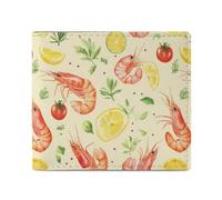 Watercolor Shrimp and Kimchi Leather Wallet with 2 Cash Compartments Slim Travel Wallets Credit Card Holder Minimalist Coin Pocket