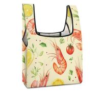Watercolor Shrimp And Kimchi Lightweight Foldable Shopping Bag Large Reusable Grocery Bags Eco Tote Handbag