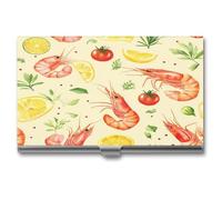 Watercolor Shrimp and Kimchi Slim Business Card Holder Professional Metal Cards Case Pocket for Men Women