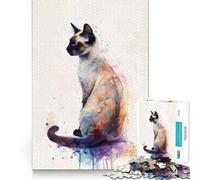 Watercolor Siamese Cat 1000 Piece Puzzle For Adults Mind Skill Play Laser Cut for Flawless Fit Rewarding Activity for Rainy Days (38x52cm)
