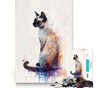 Watercolor Siamese Cat Adults 1000 Pieces Puzzle Mental Fun Game Advanced Laser Cutting Tech Amusing Challenge for Waiting Time (50x75cm)