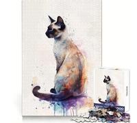 Watercolor Siamese Cat Jigsaw Puzzles for Adults1000 Piece Brain Stimulation Calm Distraction Premium Cut Birthday Gift (38x52cm)