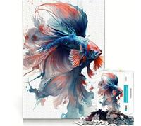 Watercolor Siamese Fighting Fish Jigsaw 1000 Pieces Focus Building Toy Zero Gap Rewarding Activity for Rainy Days (38x26cm)