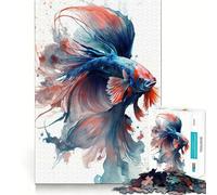 Watercolor Siamese Fighting Fish Jigsaw for Teenagers 1000 Pieces Mind Boost Fun Clean Cut Sturdy Components Heartwarming Gathering Activity (50x75cm)
