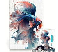 Watercolor Siamese Fighting Fish Jigsaw Puzzle 1000 Piece Creative Skill Toy Clean Cut Sturdy Components Travel-friendly Brain Game Gift (38x52cm)