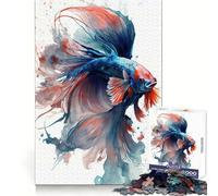 Watercolor Siamese Fighting Fish Jigsaw Puzzles for Adults 1000 Piece Improve Memory Calm Recreation Laser Cut Unique Xmas Gift (50x75cm)