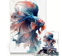 Watercolor Siamese Fighting Fish Jigsaw Puzzles for Teenagers 1000 Pieces Recall Skill Pleasant Downtime Crisp Edges Xmas Surprise (38x26cm)