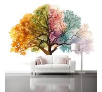 Watercolor Simple Trees Gradient Wall Mural Wallpaper, Non Self Adhesive Paste The Wall Mural for Living Room Bedroom, Colorful High Definition Art Wall Decor - 200 x 140 cm (W x H)