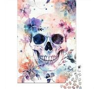 Watercolor Skull 1000 Pieces Fade-resistant Printing Floral Art Style Brain Training Puzzle Display Worthy Design Get Well Soon Gift Vintage Inspired 38x26cm/1000pcs