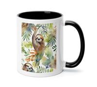 Watercolor Sloth Ceramic Coffee Mug with Handle 11 Ounces, Porcelain Mug Coffee Cup Tea Mug Water Cup Ideal for Coffee,Tea,Latte,Cappuccino,Microwave & Dishwasher Safe Unique Gift Cup