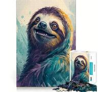 Watercolor Sloth Portrait Adults 1000 Piece Jigsaw Puzzle Memory Fun Game Clean Cut Sturdy Components Unique Gift for Stress Relief (38x26cm)