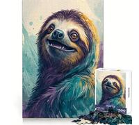 Watercolor Sloth Portrait Jigsaw 1000 Pieces for Adults Focus Ability Time Well Spent Interlock Well Xmas Surprise (38x52cm)