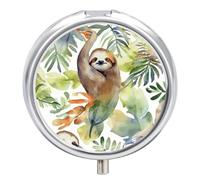 Watercolor Sloth Small Pill Box 3 Grids Travel Pill Case Portable Daily Pill Organizer with Anti-Mixing Design Easy to Retrieve Meds for Medication, Vitamin, Supplements