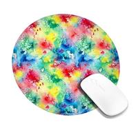 Watercolor Small Mouse Pad, Artistic Vibrant Splash Color None Multicolor Round Rubber Non Slip Portable Travel Mousepad Accessories for Office Home Computer Laptop Round 8x8 Inch
