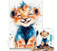 Watercolor Smiling Lion Cub Adults 1000 Pieces Puzzle Mental Fun Game Advanced Laser Cutting Tech Amusing Challenge for Waiting Time (38x52cm)
