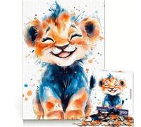 Watercolor Smiling Lion Cub Adults 1000 Pieces Puzzle Reasoning Practice Easy Enjoyment Premium Edges Lovely Gift (38x52cm)