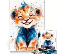 Watercolor Smiling Lion Cub Puzzle for Adults 1000 Pieces Brain Capacity Tranquil Pastime Secure Lock Creative Gift (50x75cm)