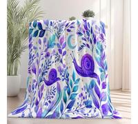 Watercolor Snail Plant Leaves Throw Blanket, Cartoon Cute Blanket for Kids, White Soft Fluffy Cozy Flannel Fleece Blankets for Bed Sofa Travel Nap, Blankets and Throws, 130×150 cm