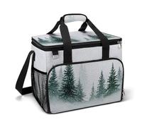 Watercolor Snow Falling on Pine Trees Camping Cooler Bag Insulated Beach Coolers Portable Leak Proof Bags with Shoulder Strap