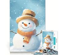 Watercolor Snowman Hat Scarf Jigsaw for Teenagers 1000 Pieces Mind Boost Fun Clean Cut Sturdy Components Heartwarming Gathering Activity (38x26cm)