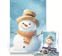 Watercolor Snowman Hat Scarf Jigsaw Puzzle for Teenagers 1000 Pieces Sharp Recall Quiet Recreation Uniform Cut Unique Xmas Gift (38x52cm)