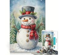 Watercolor Snowman in Winter Forest 1000 Piece Jigsaws for Adults Brain Recall Game Tight Interlock No Gaps Calming Mental Break Activity (38x52cm)