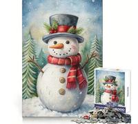 Watercolor Snowman in Winter Forest 1000 Piece Jigsaws for Adults Puzzle Sharp Memory Peaceful Fun Neat Edges Thoughtful Gift (38x52cm)