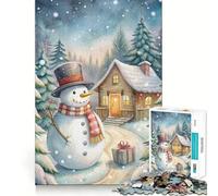 Watercolor Snowman Winter Cabin Scene Adult Jigsaw Puzzles1000 Pieces Brain Game Gift High Precision Die Cut Relaxing Indoor Group Activity (38x26cm)