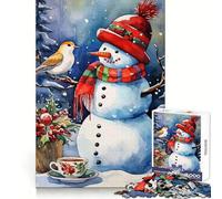 Watercolor Snowman with Bird And Tea 1000 Piece Jigsaw Puzzles for Teenagers Jigsaw Mind Training Easy Enjoyment Laser Cut Lovely Gift (38x26cm)