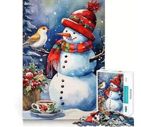Watercolor Snowman with Bird And Tea 1000 Piece Teenager Puzzles Brain Boosting Play Tight Interlock No Gaps Relaxing Indoor Group Activity (38x26cm)