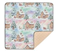 Watercolor Snowy Village Christmas Pattern Soft Thick Baby Play Mat for Floor Cozy Breathable Padded Baby Mat for Baby Kids Toddlers Infants, 50'' x 50''