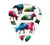 Watercolor-Splash-Cow 12 Pack Guitar Picks With 3 Thicknesses And Storage Box, Abs Plectrums For Electric Bass Guitar Players