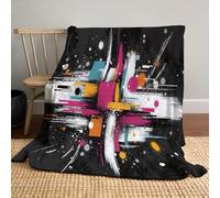 Watercolor Splatter Graffiti Throw Blanket, Modern Street Graffiti Style Flannel Bedding Blanket, Soft Flannel Lightweight Plush Warm Fuzzy Throw Blankets for Sofa and Travel, 130x150cm