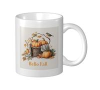 Watercolor Spooky Fall Scene Pumpkins Leaves Bird Ceramic Cup, Elegant Coffee Mug Tee Drinkware Water Cup for Home Office 11oz