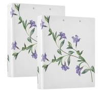 Watercolor Sprig of Periwinkle 3 D-Ring Binder A4 2 Pack with 200 Sheet for Kids School Supplies Women Men Office