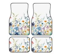 Watercolor Spring Daisy Car Mats 4 Pieces Colorful Flower Universal Floor Car Mats Non-Slip Vehicle Carpet for SUV Van Truck Sedan