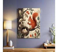 Watercolor squirrel and bird's nest Canvas Wall Art Jungle 50 x 40 cm Modern Stretched Framed Giclee Print Picture for Living Room Bedroom Kitchen Bathroom