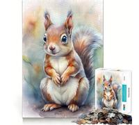 Watercolor Squirrel Portrait Jigsaw for Teenagers 1000 Pieces Mental Improve Play Uniform Size Precise Pieces Family Fun Night Activity (38x52cm)