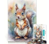 Watercolor Squirrel Portrait Jigsaw Puzzle 1000 Piece Creative Skill Toy Clean Cut Sturdy Components Travel-friendly Brain Game Gift (38x26cm)