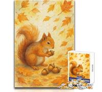 Watercolor Squirrel with Acorns And Autumn Leaves Jigsaw Puzzles 1000 Pieces for Teenagers Mindful Learning Fun Game Unique Gift for Joyful Celebrations Size 38x52cm