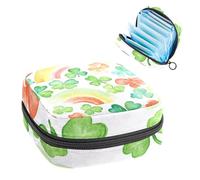 Watercolor St Patrick Day Shamrock Clover Rainbow Coins Sanitary Napkin Storage Bag, Large Menstrual Cup Pouch with Zipper, Period Pads Bag Store Panty Liners Tampons for Girls Women
