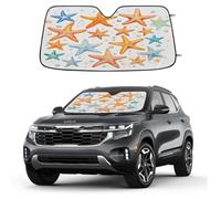Watercolor Starfish Pearls Pattern Car Windshield Sun Shade Foldable Reflective Sunshade UV Protection Heat Block Front Window Shade for Car Truck SUV Keeps Interior Cool with Suction Cups