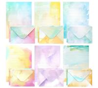 Watercolor Stationary Paper and Envelopes Set, 24 PCS Colorful Writing Stationery Paper with 12 PCS Envelopes,Pretty Watercolor Styles Stationery Printed Design for Love Letter, Party Invitations