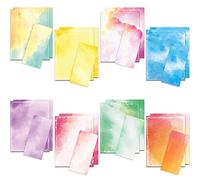 Watercolor Stationery Paper 48 Pieces (Lined) and Self-Sealing Envelope 24 Pc Set, 8.5“ x 11" US Stationary Size, 24lb/100gsm Heavy Weight Letter Writing Paper 8 Bright Color Stationary