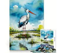 Watercolor Stork 1000 Piece Jigsaw Puzzles for Adults Jigsaw Critical Think Mindful Escape Firm Fit Ideal Xmas Gift (38x52cm)