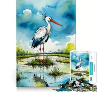 Watercolor Stork 1000 Piece Teenager Puzzles Brain Boosting Play Tight Interlock No Gaps Relaxing Indoor Group Activity (50x75cm)