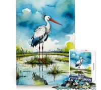 Watercolor Stork 1000 Pieces Jigsaw Puzzles for Adults Brain Strength Peaceful Recreation Firm Interlock Best Gift (38x26cm)