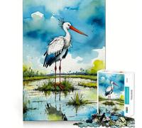 Watercolor Stork Jigsaw for Teenagers 1000 Pieces Mind Boost Fun Clean Cut Sturdy Components Heartwarming Gathering Activity (38x26cm)