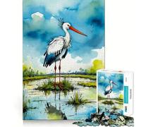 Watercolor Stork Jigsaw Puzzles 1000 Cognitive Skill Toy Smooth Burr Free Surface Relaxing Indoor Group Activity (38x52cm)