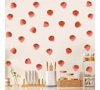 Watercolor Strawberries Wall Decals Vintage Fruit Wall Sticker Retro Strawberry Wall Stickers Peel and Stick Kitchen Wall Decals Boho Wall Stickers for Nursery Baby Room Girl Bedroom Decor